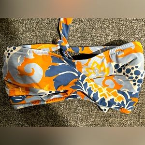 J crew printed swim bandeau top, detachable halter D cup XL